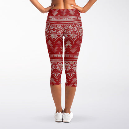 Christmas Festive Knitted Pattern Print Women's Capri Leggings