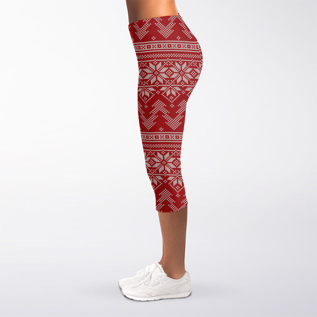 Christmas Festive Knitted Pattern Print Women's Capri Leggings
