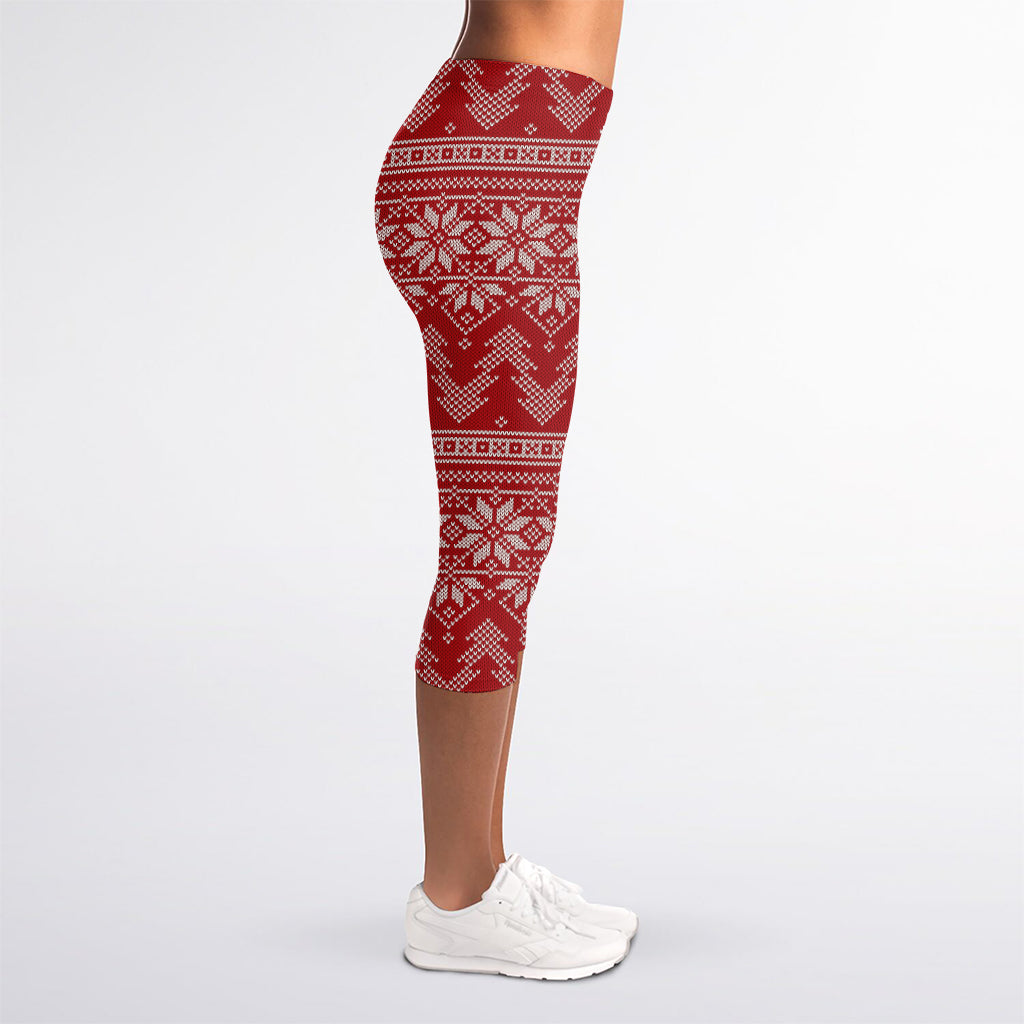 Christmas Festive Knitted Pattern Print Women's Capri Leggings