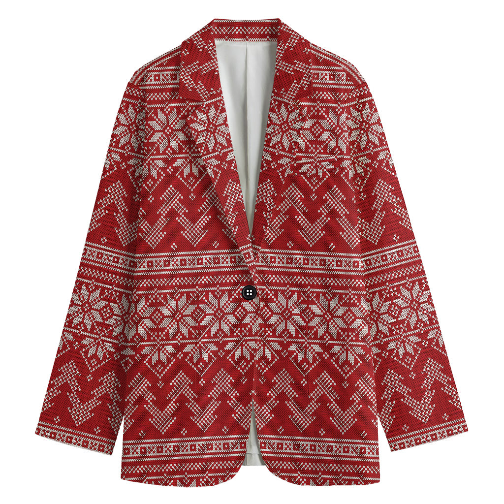 Christmas Festive Knitted Pattern Print Women's Cotton Blazer