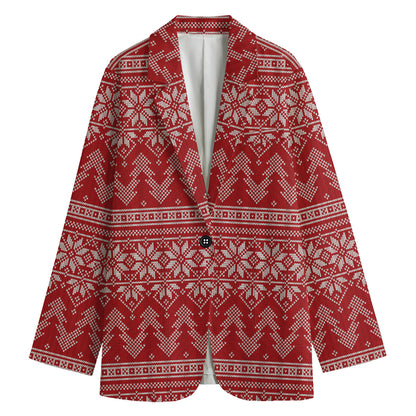 Christmas Festive Knitted Pattern Print Women's Cotton Blazer