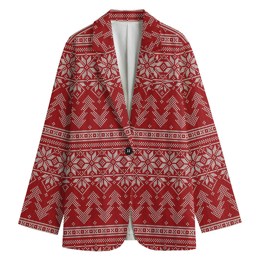 Christmas Festive Knitted Pattern Print Women's Cotton Blazer