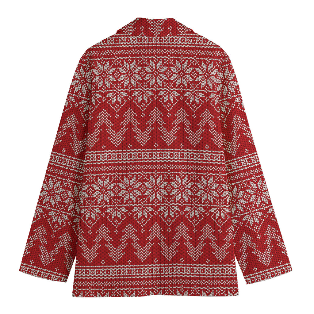 Christmas Festive Knitted Pattern Print Women's Cotton Blazer