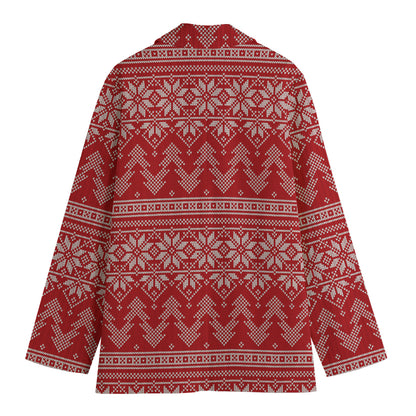 Christmas Festive Knitted Pattern Print Women's Cotton Blazer