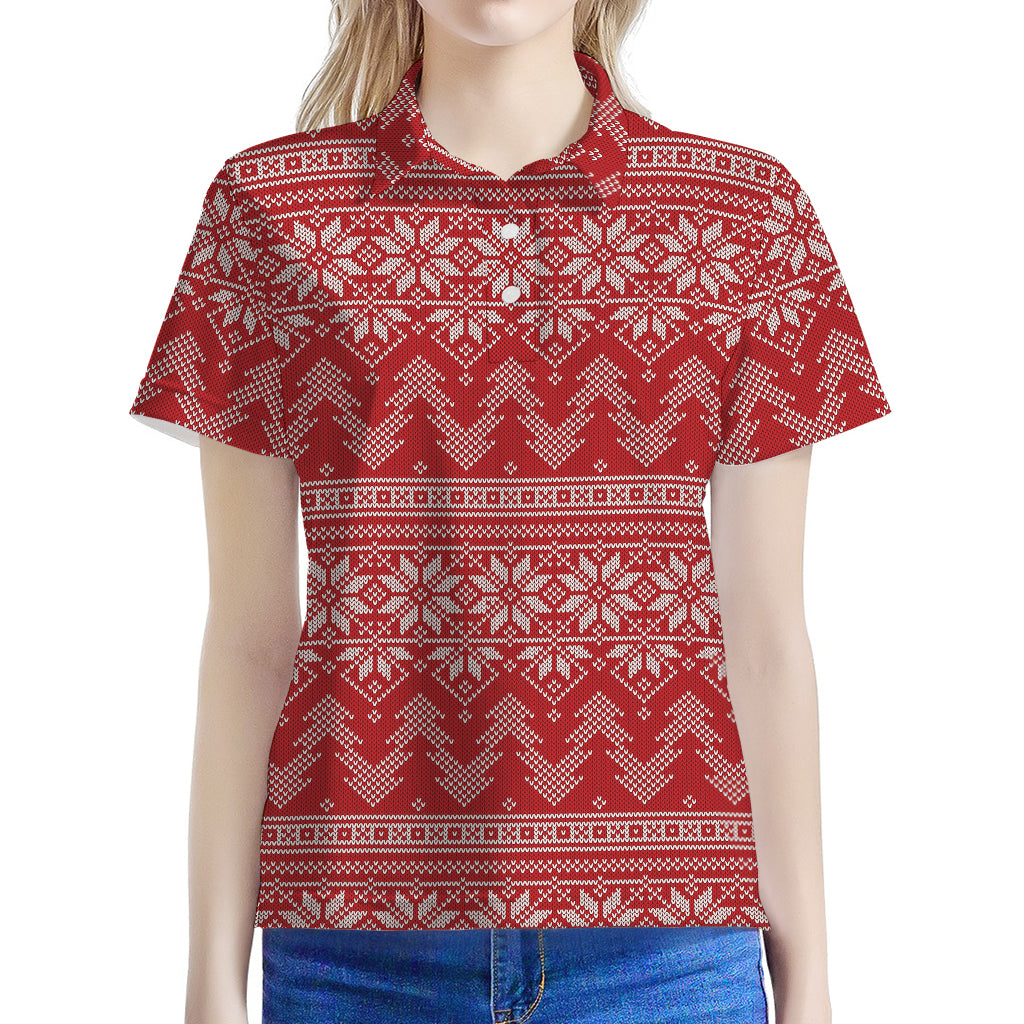 Christmas Festive Knitted Pattern Print Women's Polo Shirt