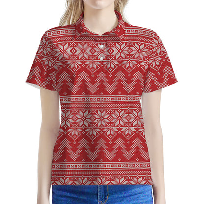 Christmas Festive Knitted Pattern Print Women's Polo Shirt