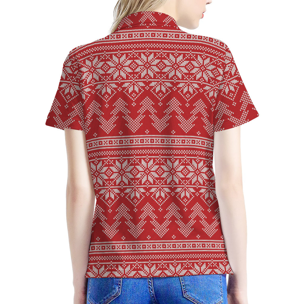 Christmas Festive Knitted Pattern Print Women's Polo Shirt