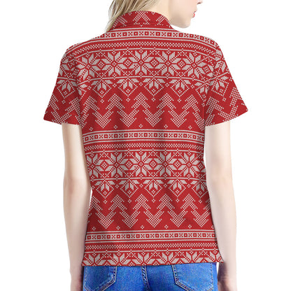 Christmas Festive Knitted Pattern Print Women's Polo Shirt