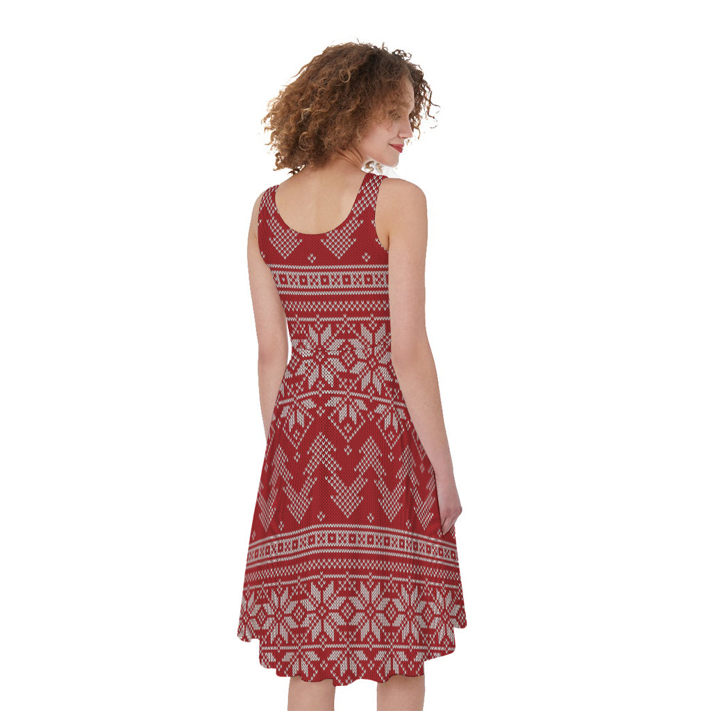 Christmas Festive Knitted Pattern Print Women's Sleeveless Dress