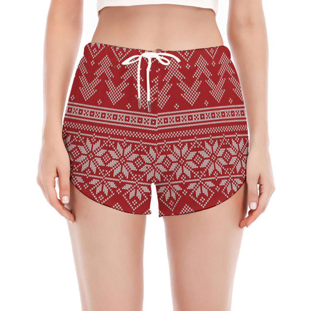 Christmas Festive Knitted Pattern Print Women's Split Running Shorts