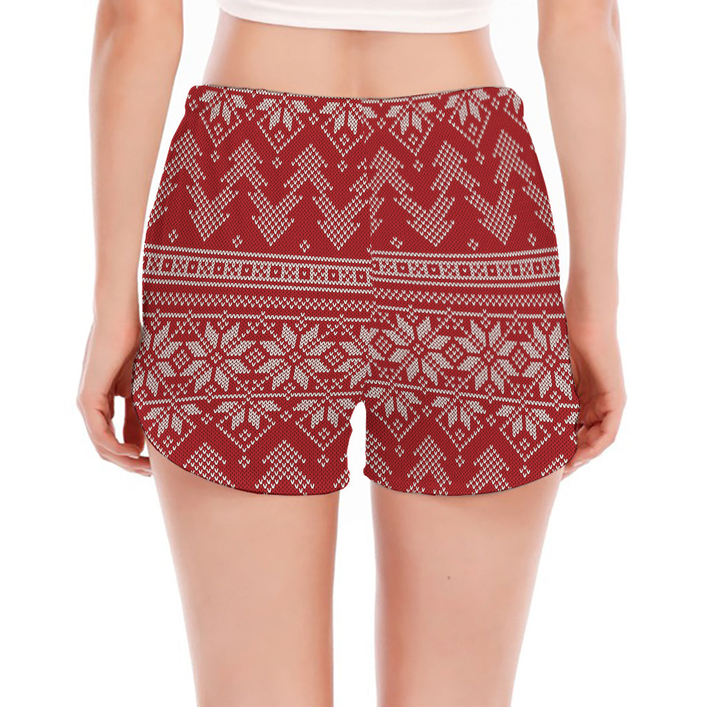 Christmas Festive Knitted Pattern Print Women's Split Running Shorts