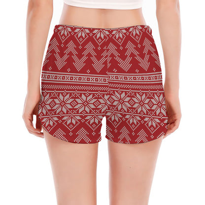 Christmas Festive Knitted Pattern Print Women's Split Running Shorts