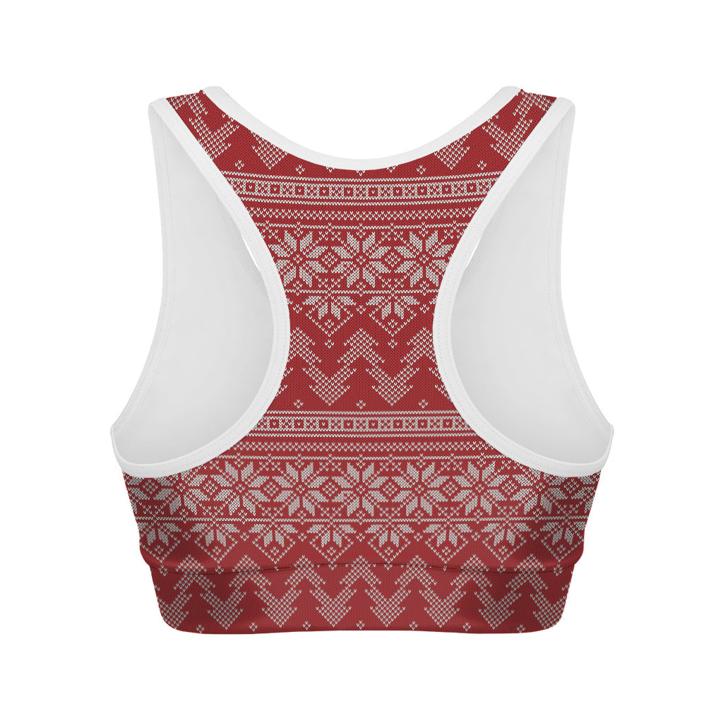 Christmas Festive Knitted Pattern Print Women's Sports Bra