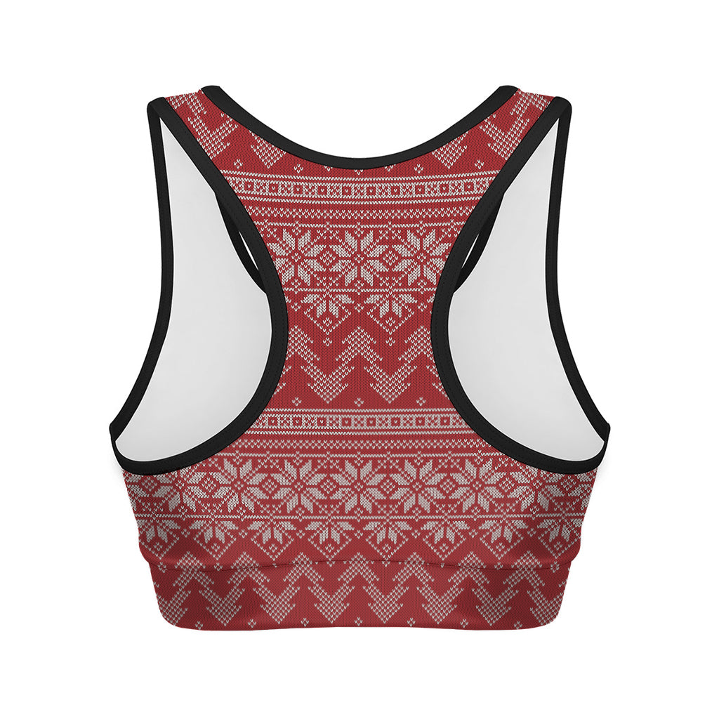 Christmas Festive Knitted Pattern Print Women's Sports Bra