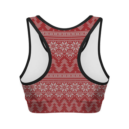 Christmas Festive Knitted Pattern Print Women's Sports Bra