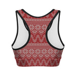 Christmas Festive Knitted Pattern Print Women's Sports Bra