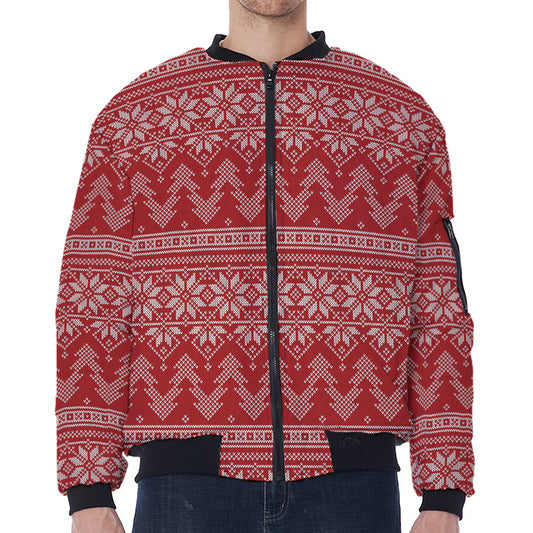 Christmas Festive Knitted Pattern Print Zip Sleeve Bomber Jacket
