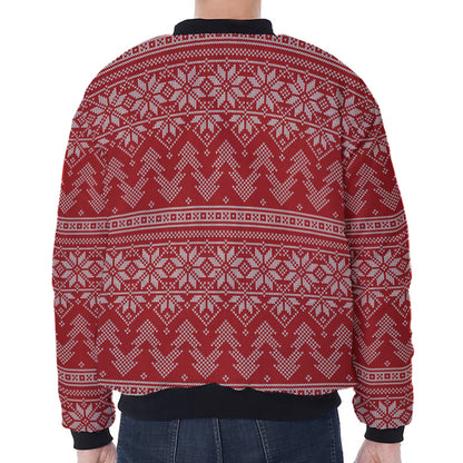 Christmas Festive Knitted Pattern Print Zip Sleeve Bomber Jacket
