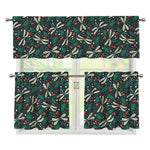 Christmas Floral Dragonfly Pattern Print 3 Piece Kitchen Curtains