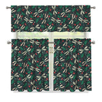 Christmas Floral Dragonfly Pattern Print 3 Piece Kitchen Curtains