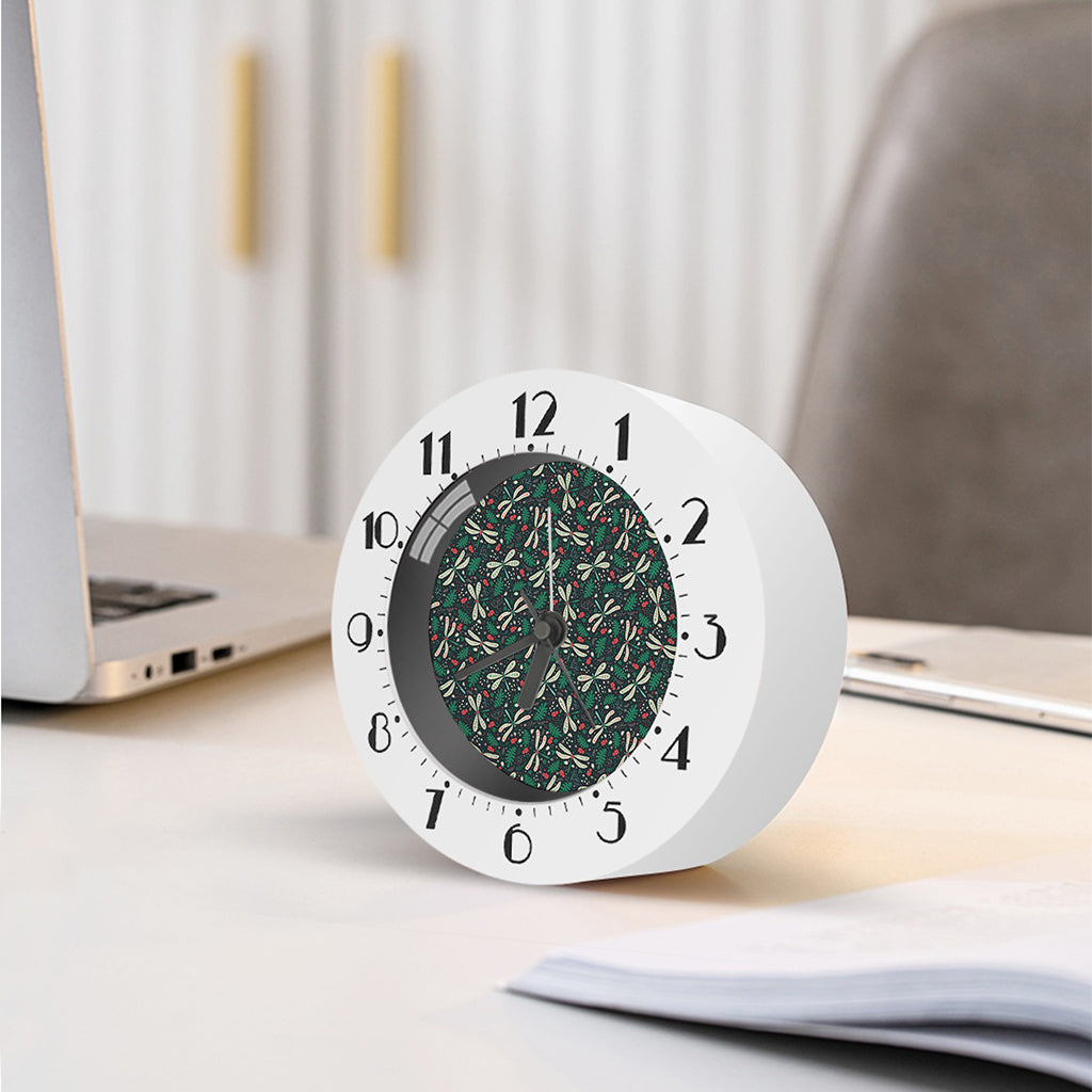 Christmas Floral Dragonfly Pattern Print Alarm Clock