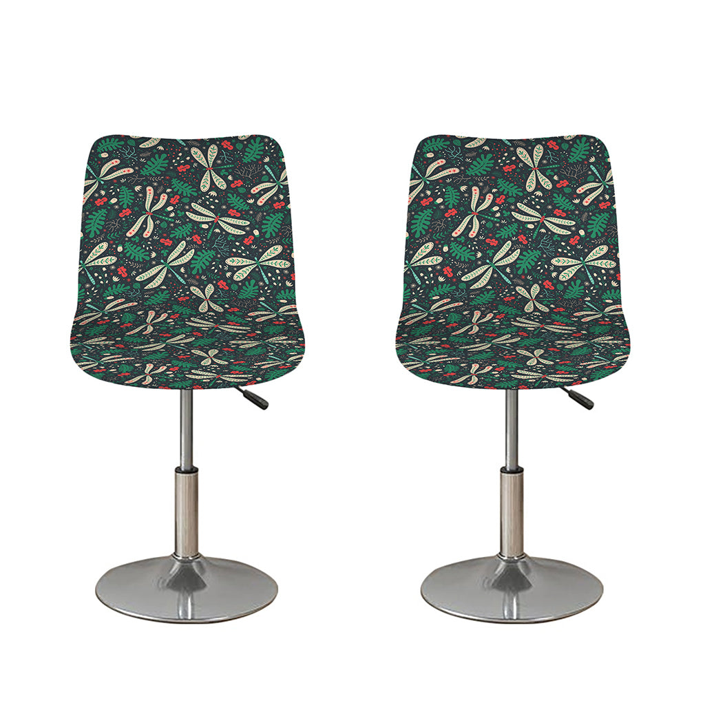 Christmas Floral Dragonfly Pattern Print Bar Stool Covers