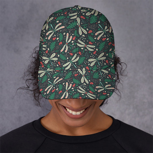 Christmas Floral Dragonfly Pattern Print Baseball Cap
