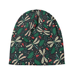 Christmas Floral Dragonfly Pattern Print Beanie