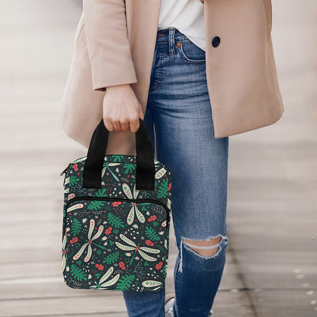 Christmas Floral Dragonfly Pattern Print Bible Tote Bag