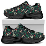 Christmas Floral Dragonfly Pattern Print Black Chunky Shoes