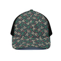Christmas Floral Dragonfly Pattern Print Black Mesh Trucker Hat