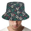 Christmas Floral Dragonfly Pattern Print Bucket Hat