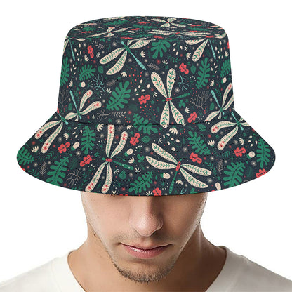 Christmas Floral Dragonfly Pattern Print Bucket Hat