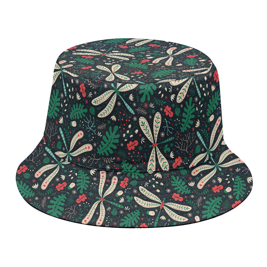 Christmas Floral Dragonfly Pattern Print Bucket Hat
