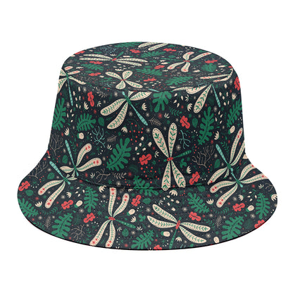 Christmas Floral Dragonfly Pattern Print Bucket Hat