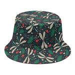 Christmas Floral Dragonfly Pattern Print Bucket Hat