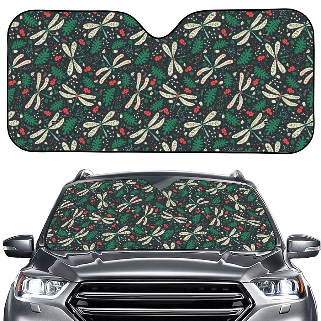 Christmas Floral Dragonfly Pattern Print Car Windshield Sun Shade