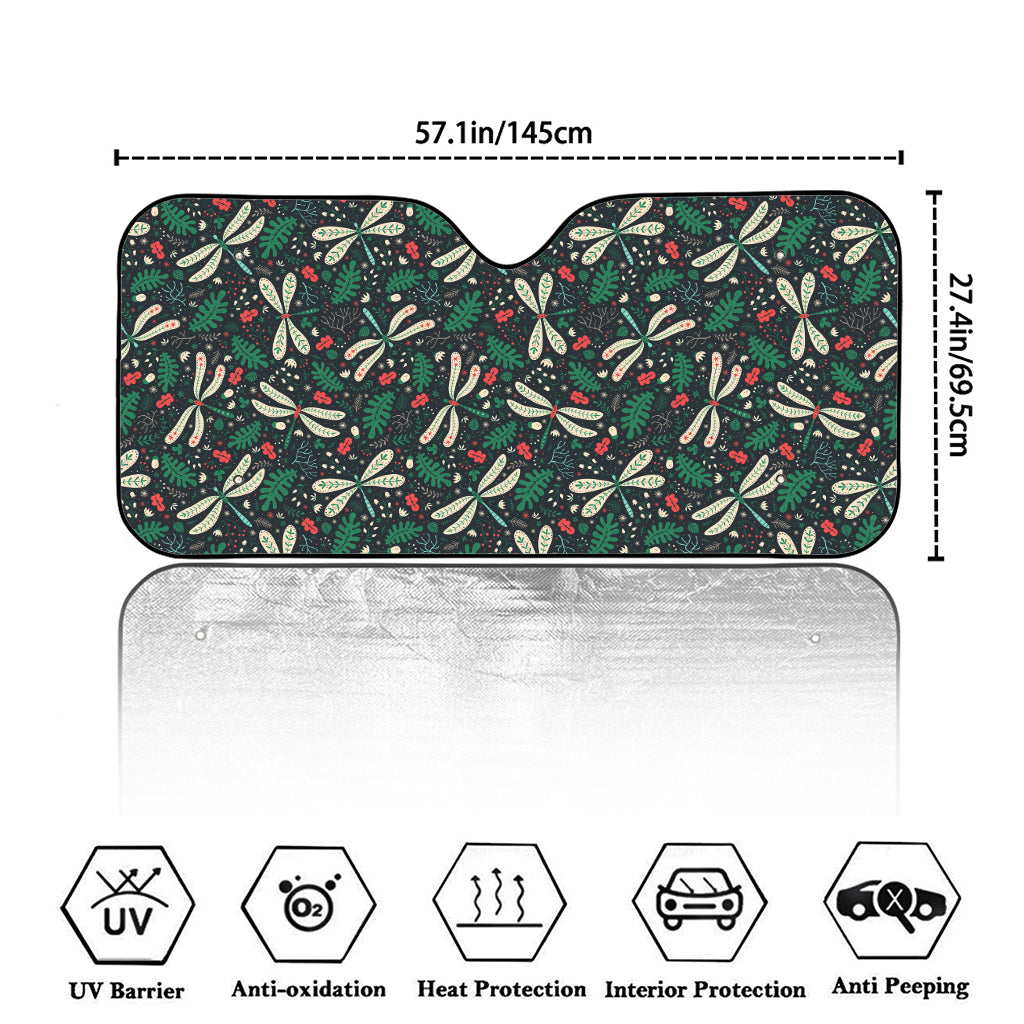 Christmas Floral Dragonfly Pattern Print Car Windshield Sun Shade