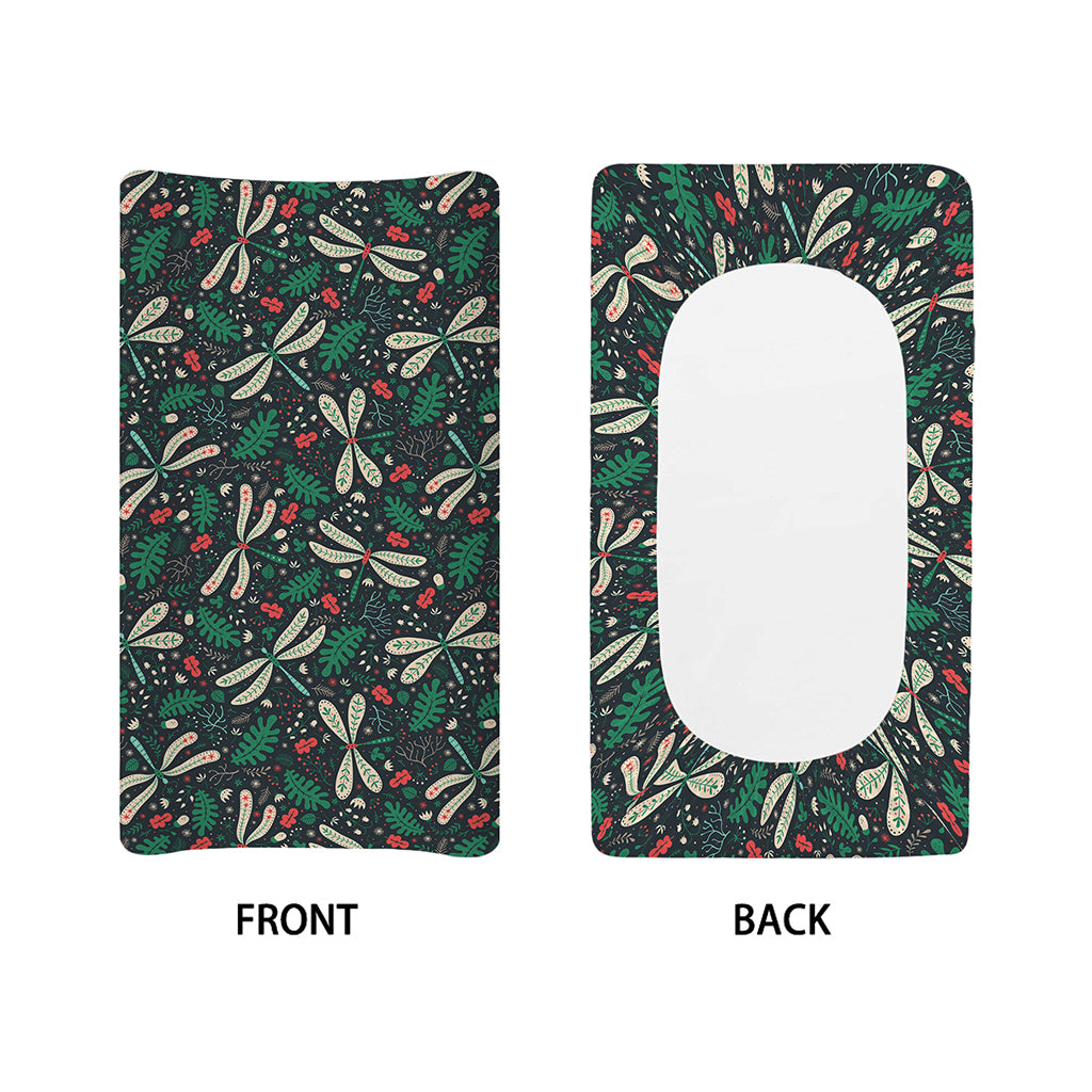 Christmas Floral Dragonfly Pattern Print Changing Pad Cover