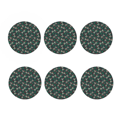 Christmas Floral Dragonfly Pattern Print Coaster Set