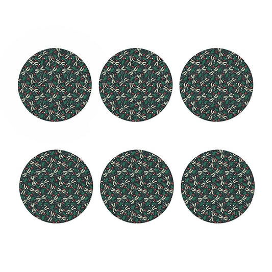 Christmas Floral Dragonfly Pattern Print Coaster Set