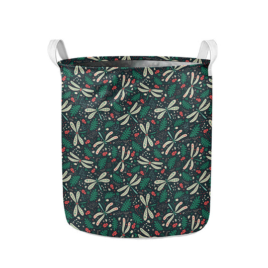 Christmas Floral Dragonfly Pattern Print Collapsible Laundry Basket
