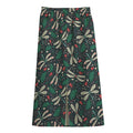 Christmas Floral Dragonfly Pattern Print Cotton Front Slit Maxi Skirt