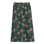 Christmas Floral Dragonfly Pattern Print Cotton Front Slit Maxi Skirt