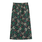Christmas Floral Dragonfly Pattern Print Cotton Front Slit Maxi Skirt