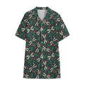 Christmas Floral Dragonfly Pattern Print Cotton Hawaiian Shirt