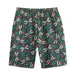 Christmas Floral Dragonfly Pattern Print Cotton Shorts