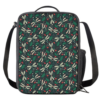 Christmas Floral Dragonfly Pattern Print Crossbody Lunch Bag