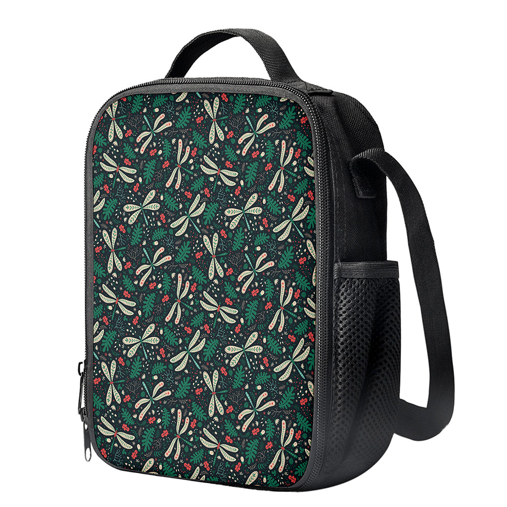 Christmas Floral Dragonfly Pattern Print Crossbody Lunch Bag