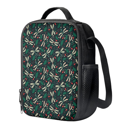 Christmas Floral Dragonfly Pattern Print Crossbody Lunch Bag